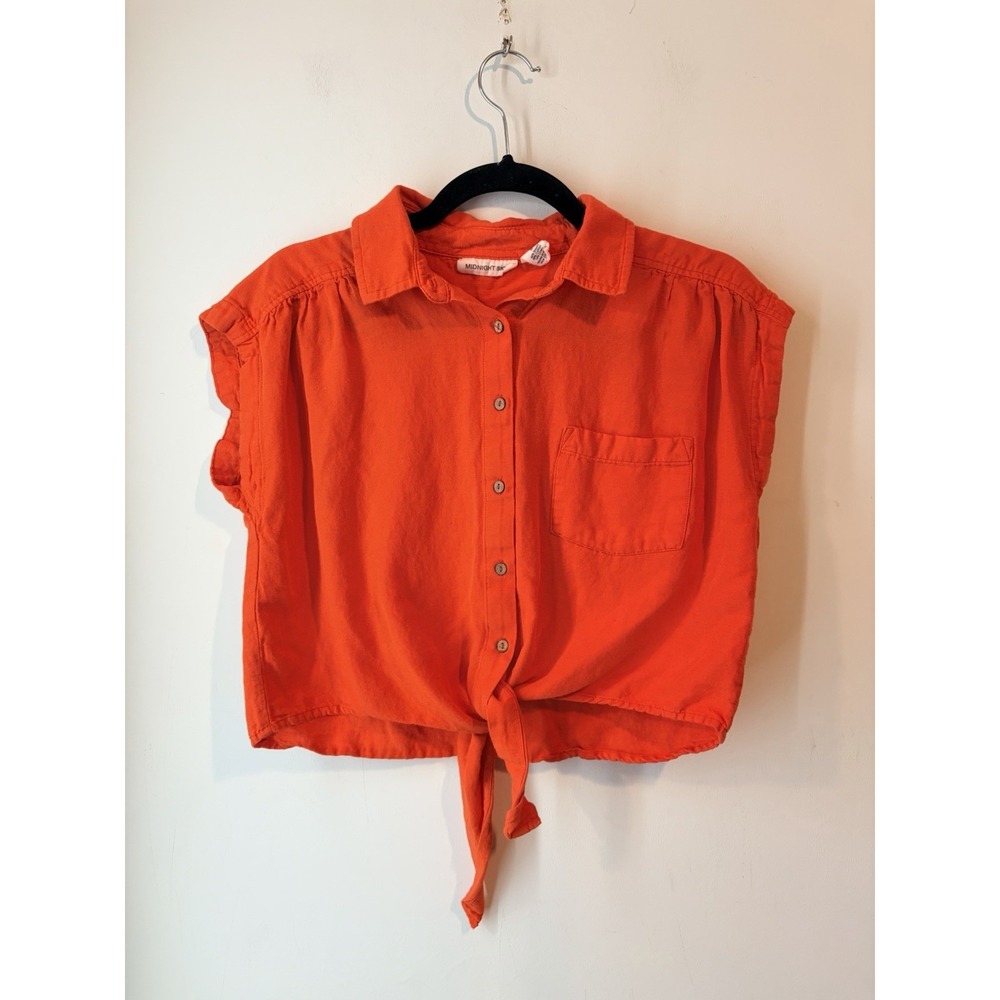 Midnight Sky Cross Open Back Linen Blend Shirt Toe Front Red Size Small Crop